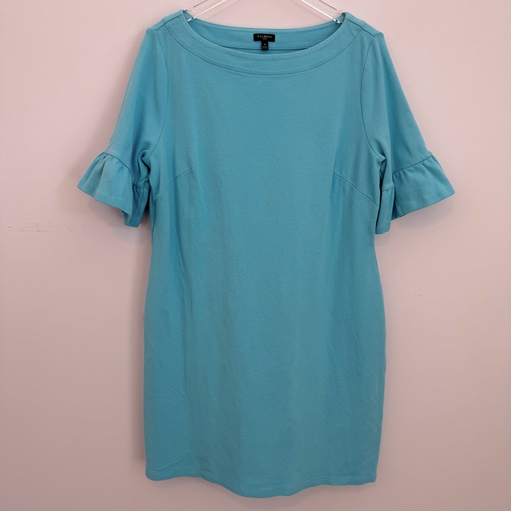 Talbots Light Blue Ruffle Sleeve Shift Dress